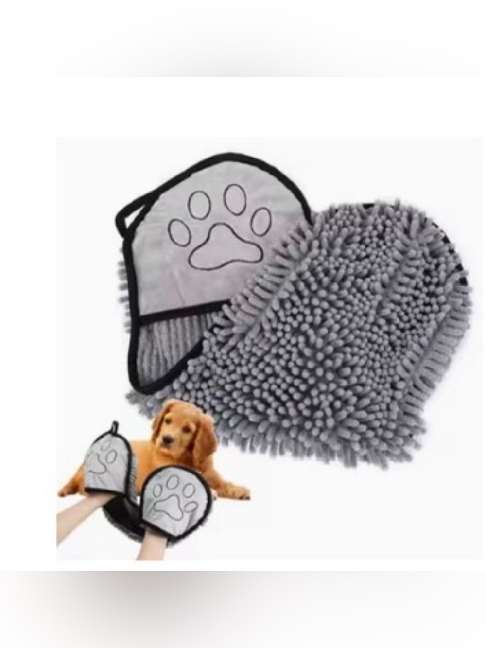 Gray Pet Grooming Mitt - Pawprint Design 20.8” x 8.66”